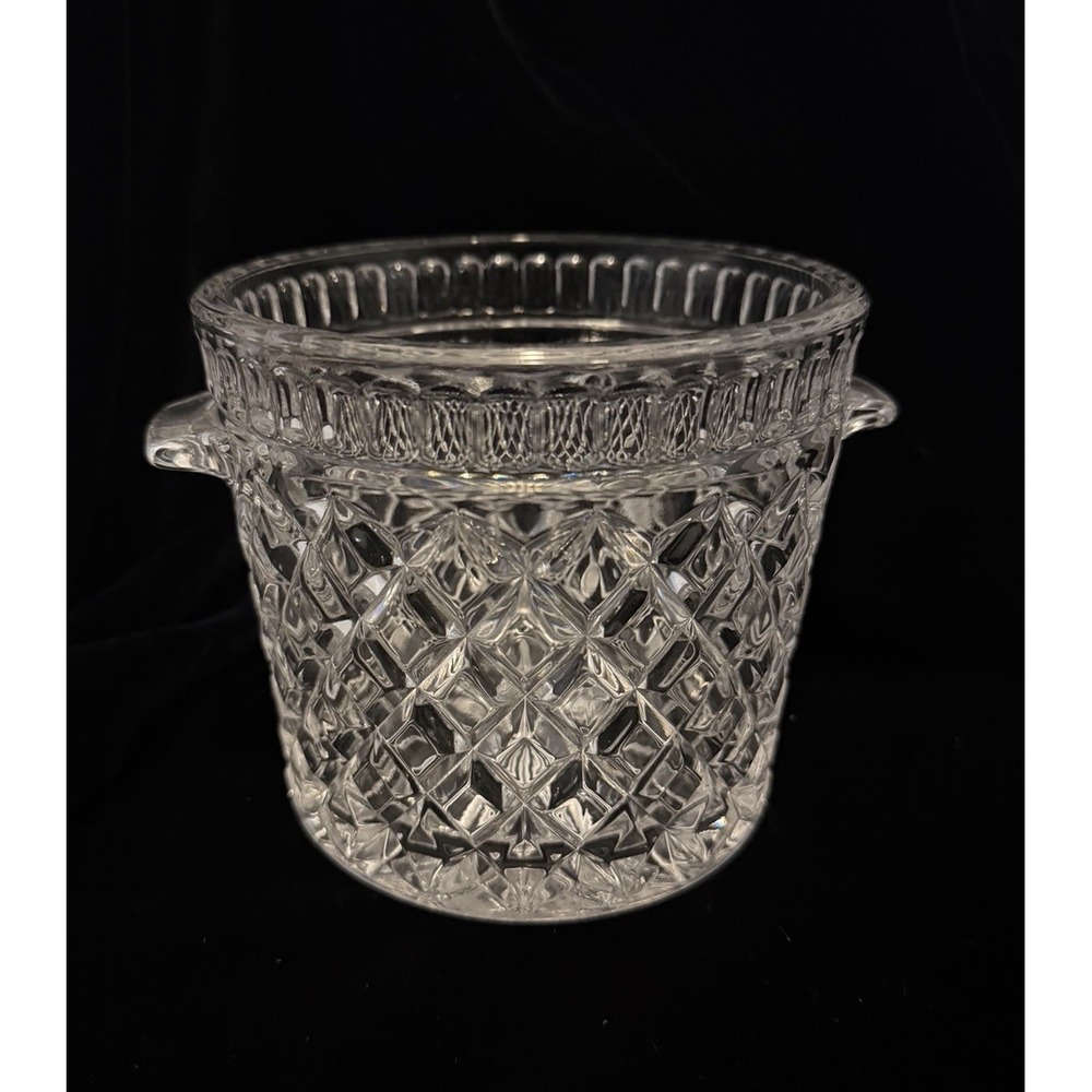 Vintage Czech 24% Lead Glass Diamond CRYSTAL double Tab Handle ICE BUCKET